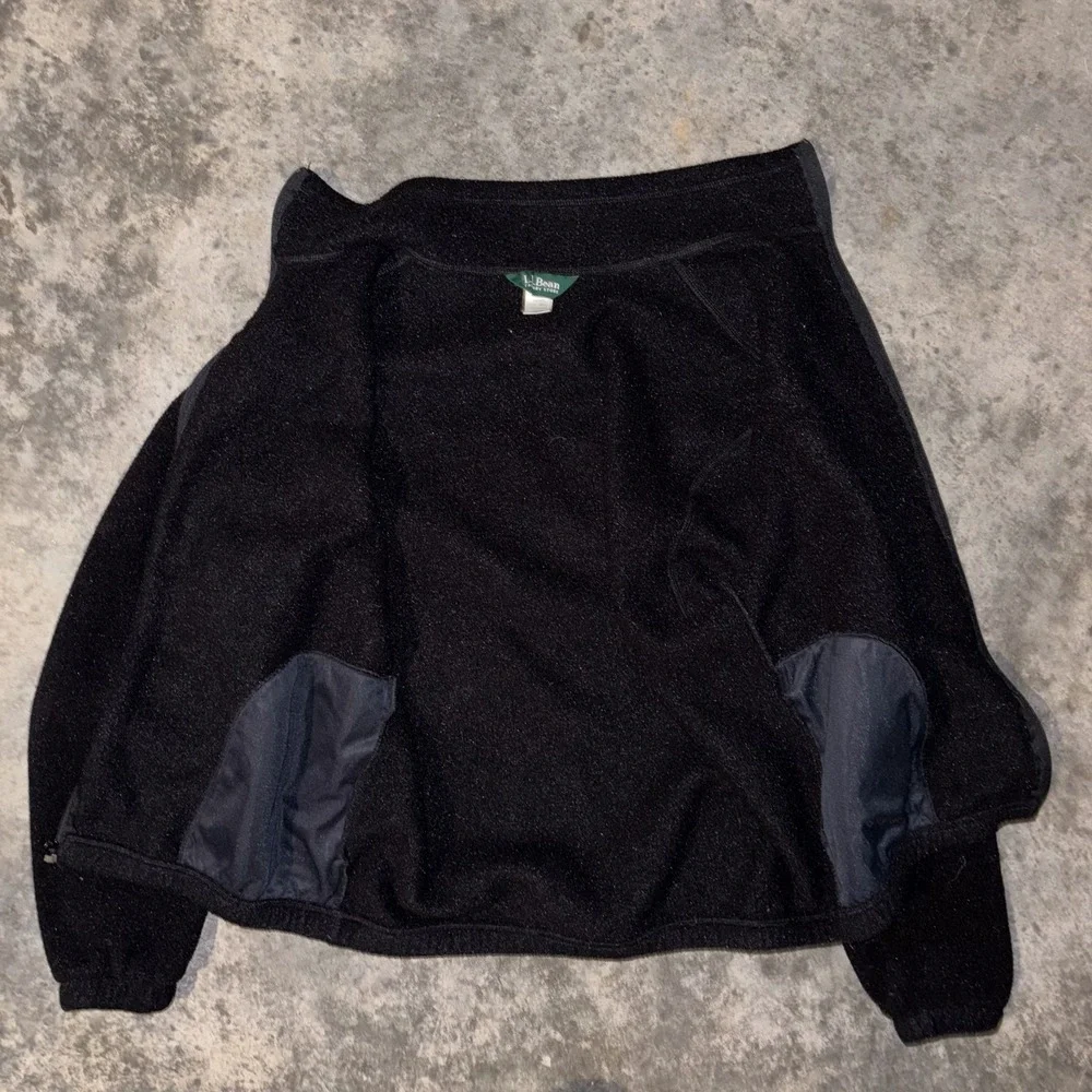 LL Bean Fleece Jacket Mens LR Black Pockets Mock Neck Outdoor Warm Full Zip Warm